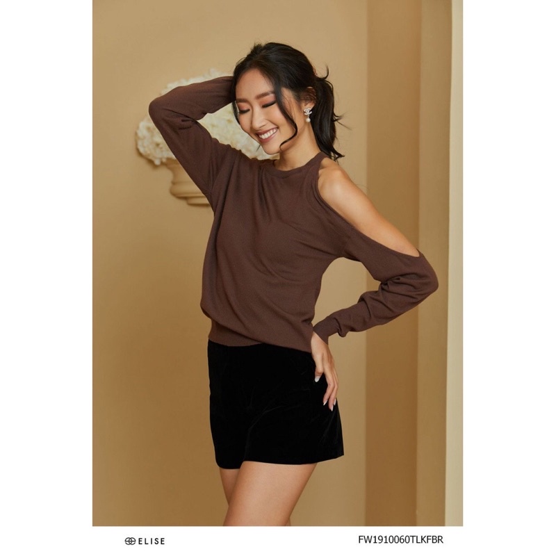 Áo len elise size s newtag nâu lệch vai