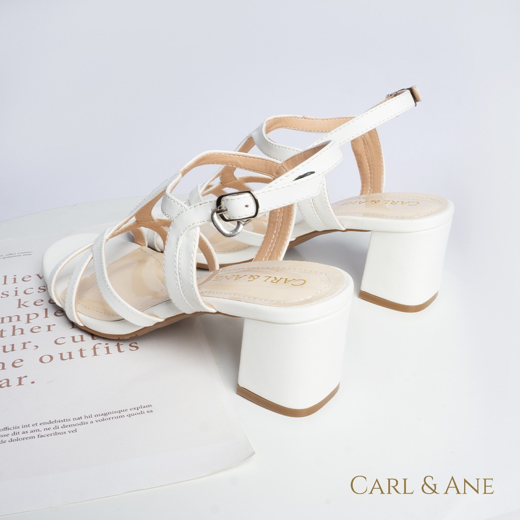 Carl &amp; Ane - Giày sandal phối dây nữ mũi vuông gót cao 5cm màu nude _ CS002