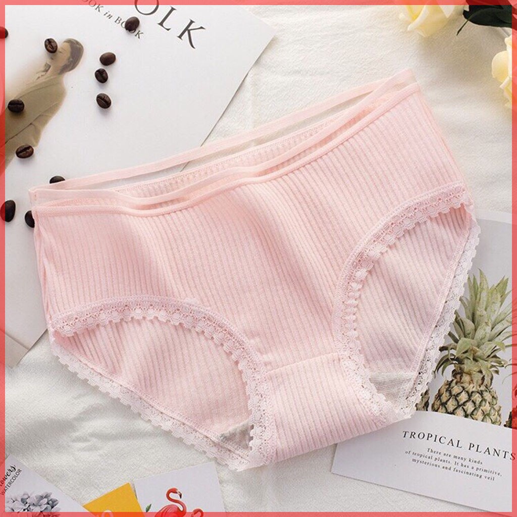 Quần Lót Nữ Cotton Viền Ren, Cạp sọc, Quần Lót Kháng Khuẩn Trơn Nhiều Màu Dễ Thương, sexxy, gợi cảm (nhiều mầu đẹp) QL02 | BigBuy360 - bigbuy360.vn