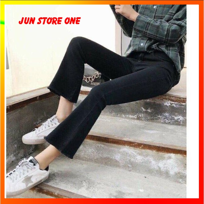 Quần jean nữ ống loe cạp cao co dãn nhẹ bốn chiều siêu tôn dáng chân dài , Quần ống loe nữ cao cấp