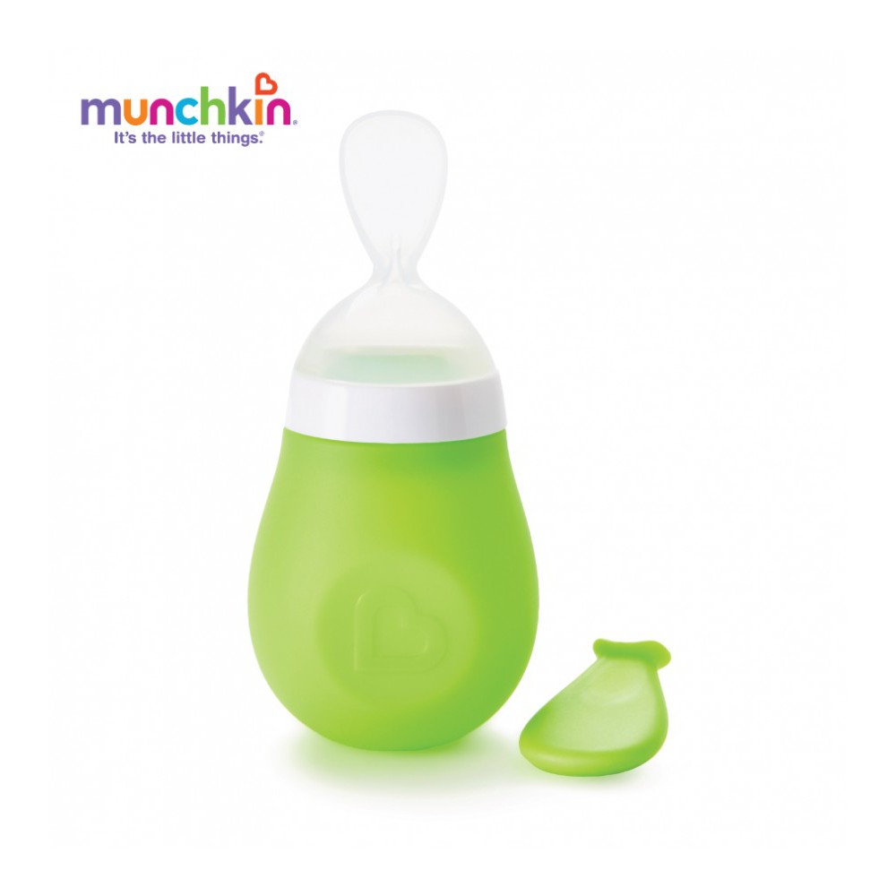 Bình thìa ăn dặm Munchkin - Màu sắc Xanh lơ/Xanh lá/Hồng (Chất liệu Nhựa và silicone an toàn-USA) - dung tích 150ml-95gr