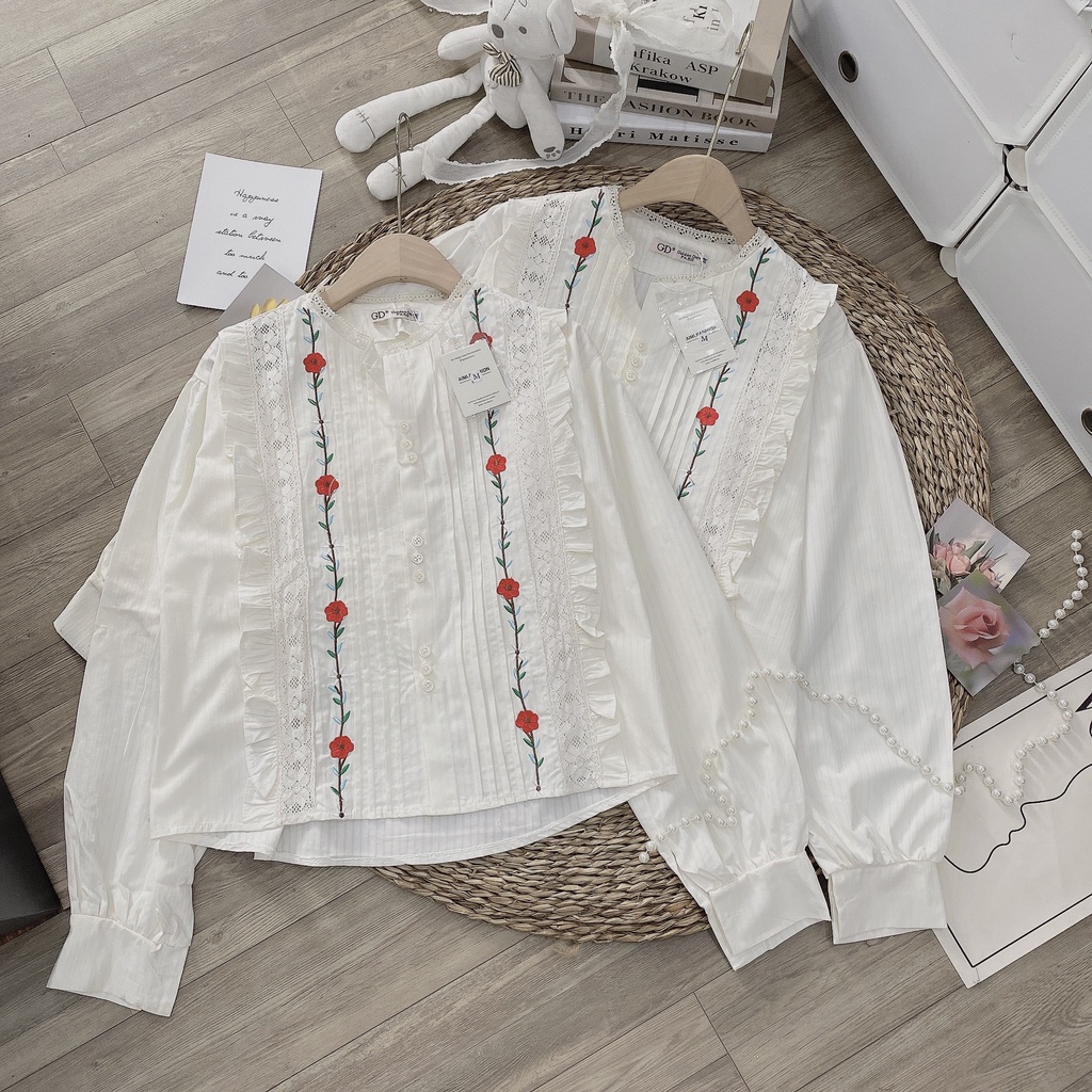 [Mã FAMARAL1 giảm 10K đơn 50K] ÁO THÊU HOA SƠMI LI REN SIÊU SIÊU ĐẸP