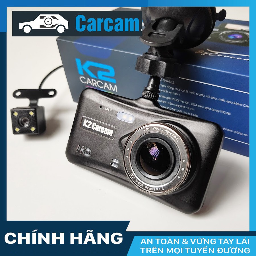 Camera hành trình ô tô K2 Touch có camera lùi + thẻ nhớ 32GB Class 10