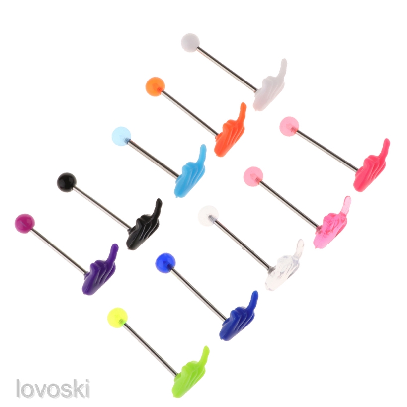 Set 10 Khuyên Lưỡi / Cằm / Môi Bằng Thép Không Gỉ