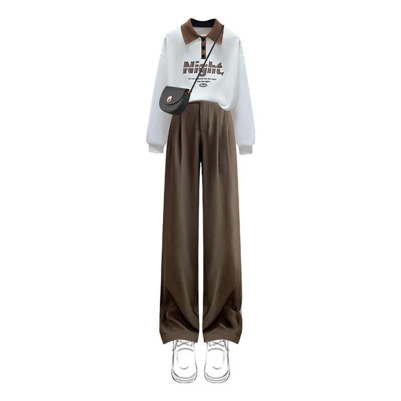 Áo sơ mi dáng ôm và quần dài ống rộng thời trang mùa thu phong cách mới 2022 cho nữ