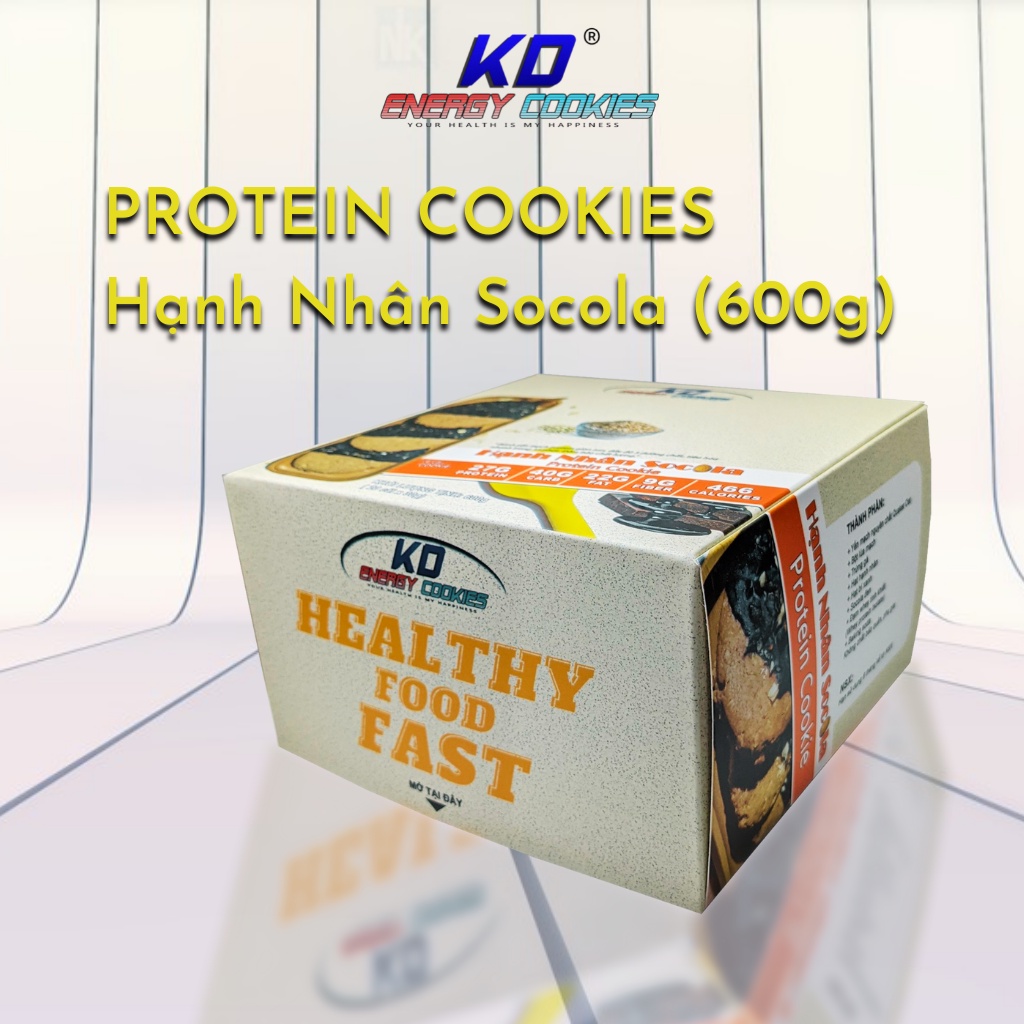 Bánh cookies protein, bánh quy ăn kiêng KD Shop vị hạnh nhân socola 600g