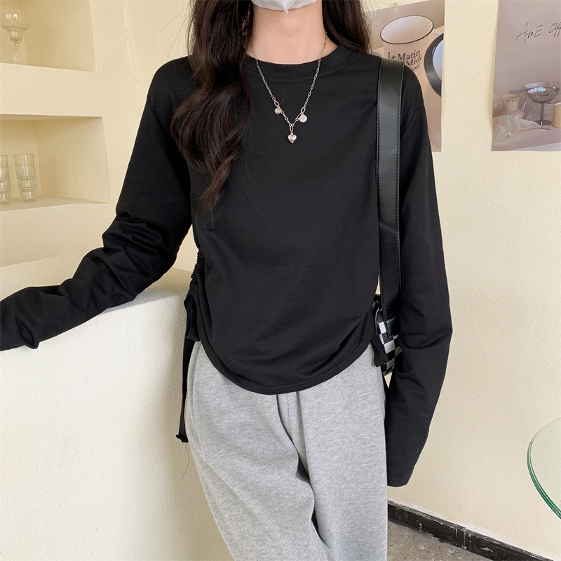 SUXI Áo Thun Tay Dài Cổ Tròn Màu Sắc Đơn Giản Cho Nữ