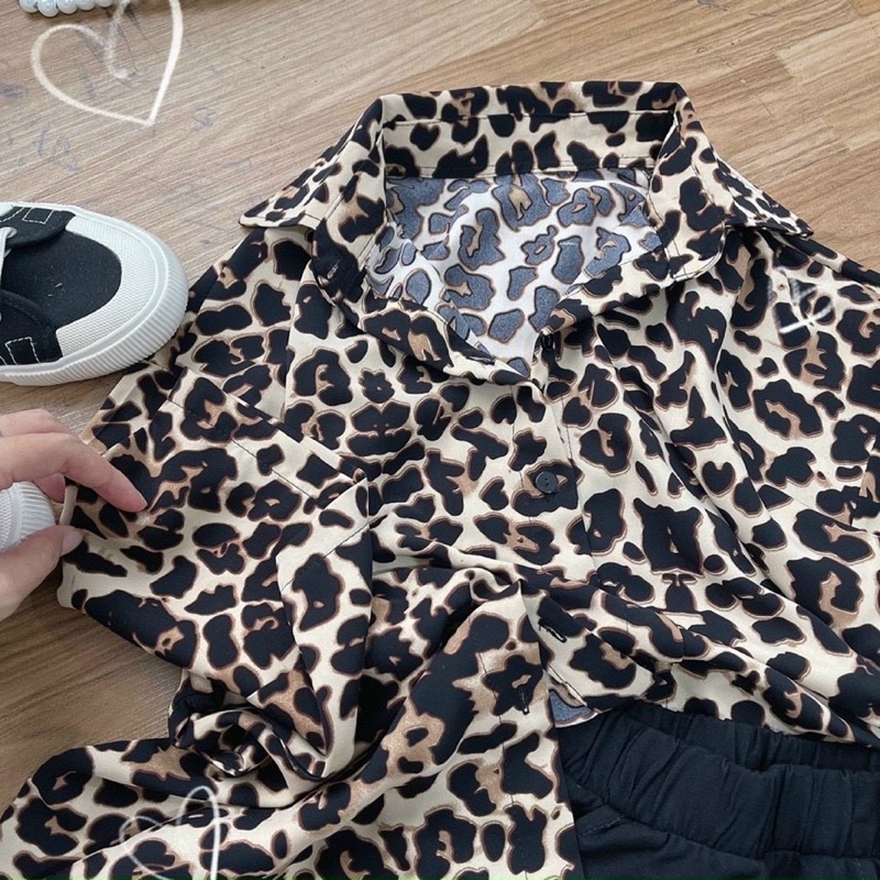 Set sơ mi beo + quần bike lưng thun