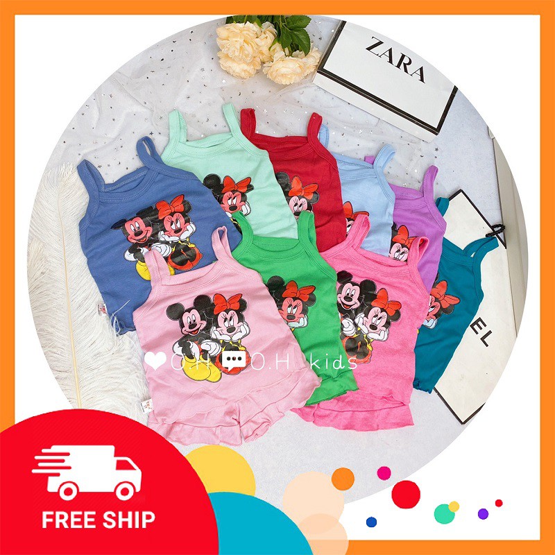 Bộ 2 Dây Cotton Bozip In Hình Chuột Mickey Cho Bé Gái Hàng Xuất Dư Loại 1 Bán shop-Mềm Mịn Mát Không Xù Nhão co giãn 4c