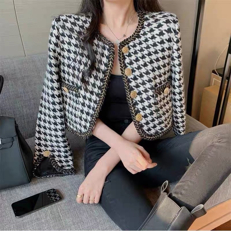 Áo Dạ Tweed Quảng Châu Kẻ Ziczac Dáng Ngắn (Hàng QC 2 Lớp Dày dặn) Áo Khoác Dạ Tweed Form Đứng | BigBuy360 - bigbuy360.vn