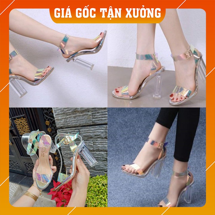 Giày cao gót đế trong suốt quai ánh kim nhiều màu [TUYỂN SỈ VÀ DROP]