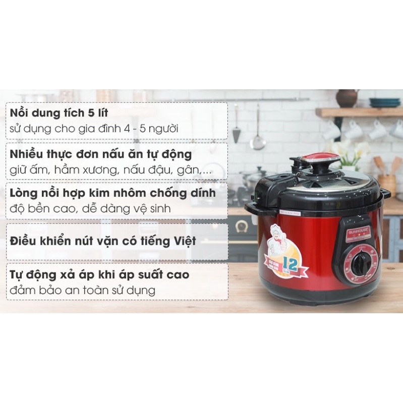 Nồi áp suất điện Sunhouse SHD1755 5 lít Sunhouse SHD-1552 5 lít Hàng chính hãng 100% bảo hành 12T hàng trưng bầy mới 99%