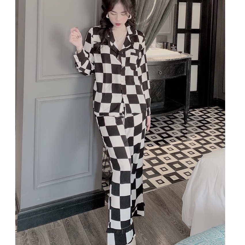 Đồ bộ nữ lụa ngủ pijama dài tay quần dài mặc nhà dễ thương JUSOKA