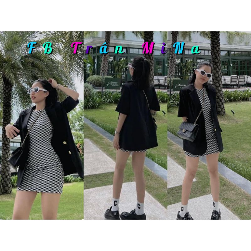 SET ĐẦM BODY CARO KÈM KHOÁC VEST ĐEN (A5)