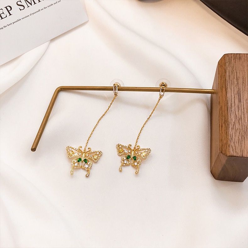 Khuyên Tai Hình Bướm Dát Đá zircon Phong Cách Hàn Quốc Mới