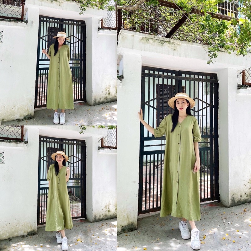 váy cổ v dáng dài ( tặng kèm đai buộc eo) | BigBuy360 - bigbuy360.vn