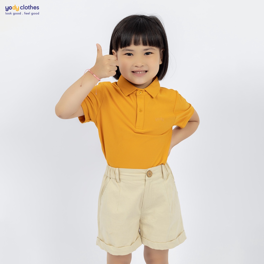 Áo polo trẻ em YODY vải cotton thoáng mát, chống nhắn, ngắn mùi hôi APK5209