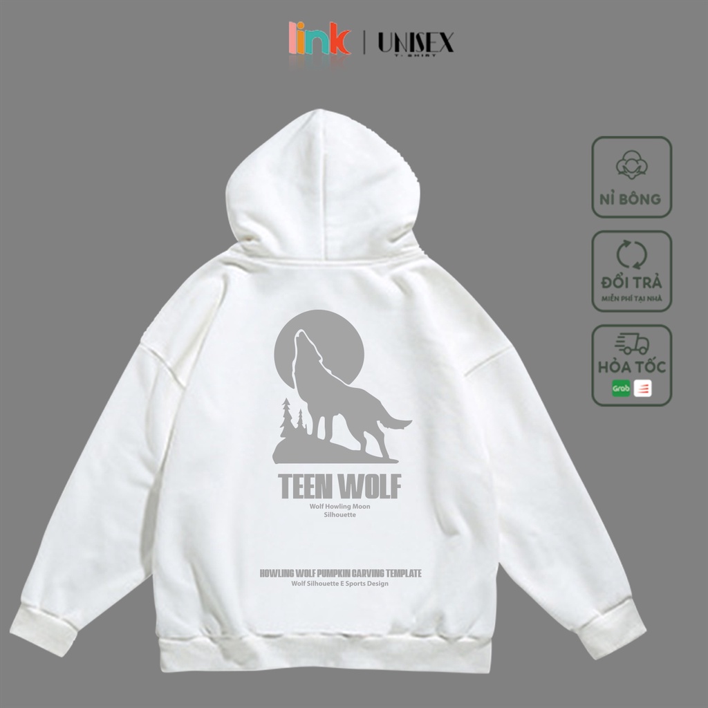 Áo Hoodie phản quang chó sói nỉ bông cao cấp Unisex (Đen, Trắng)
