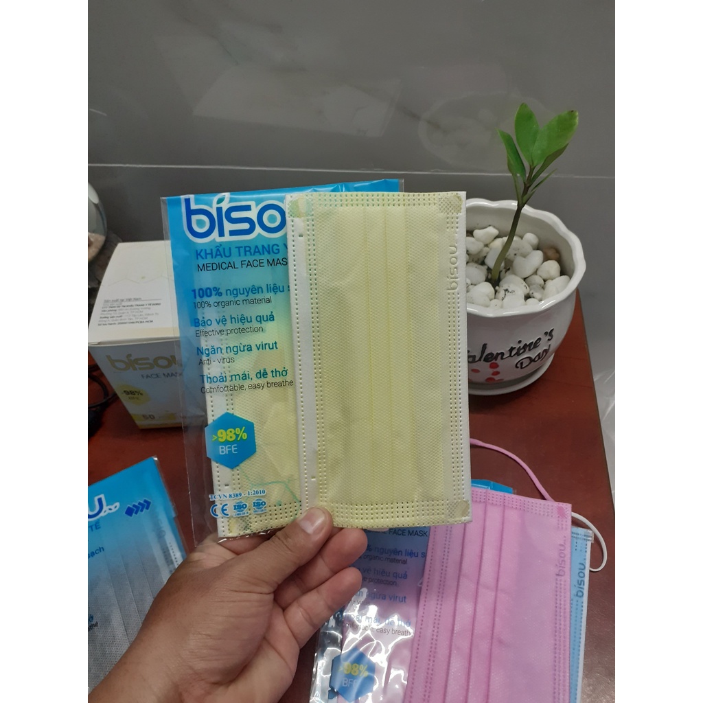 1 hộp 50 cái Khẩu trang y tế 4 lớp người lớn BiSou