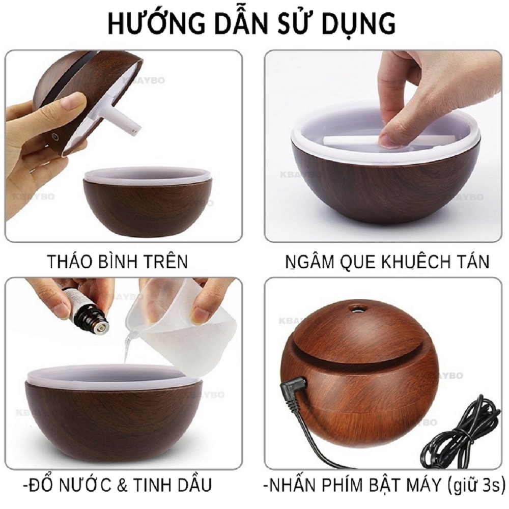 Máy xông tinh dầu mini 200ml kiểu phun sương tạo ẩm phòng ngủ và để bàn KM17006