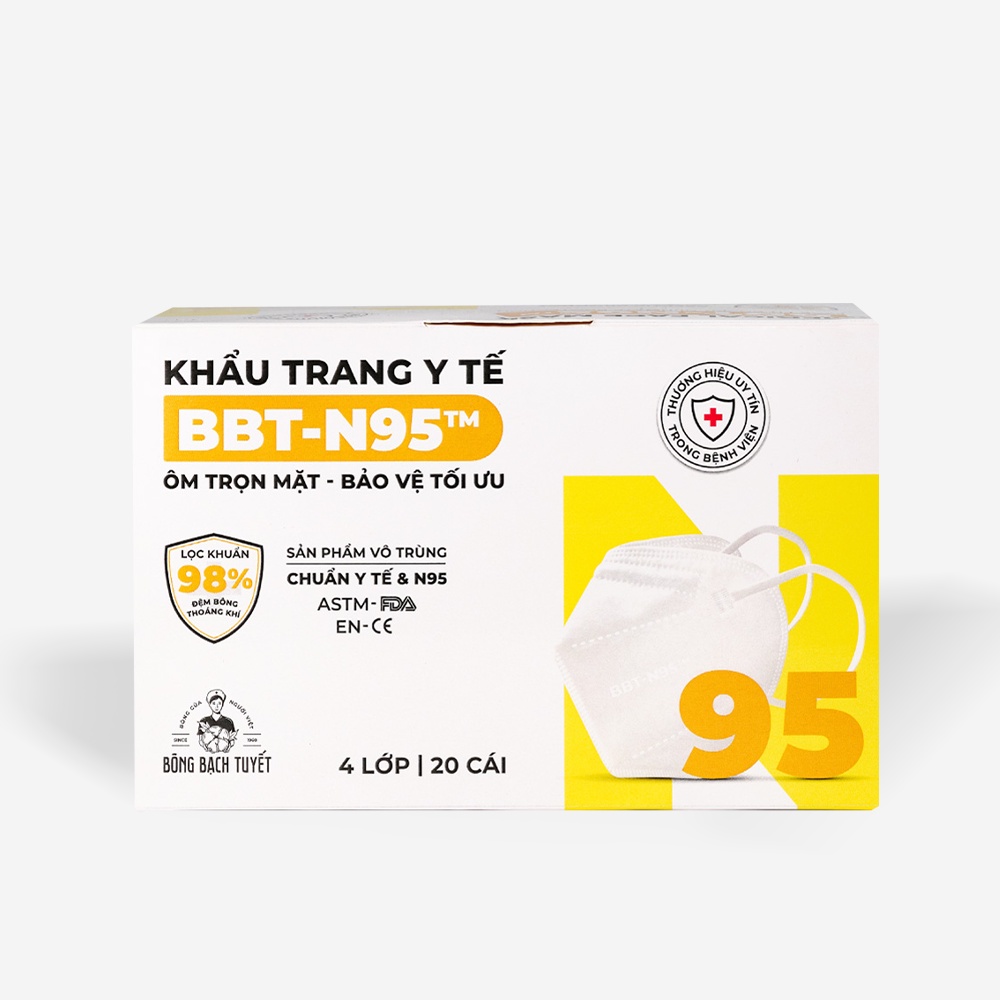 Khẩu Trang Bông Bạch Tuyết N95 - Trắng (20 cái/hộp)