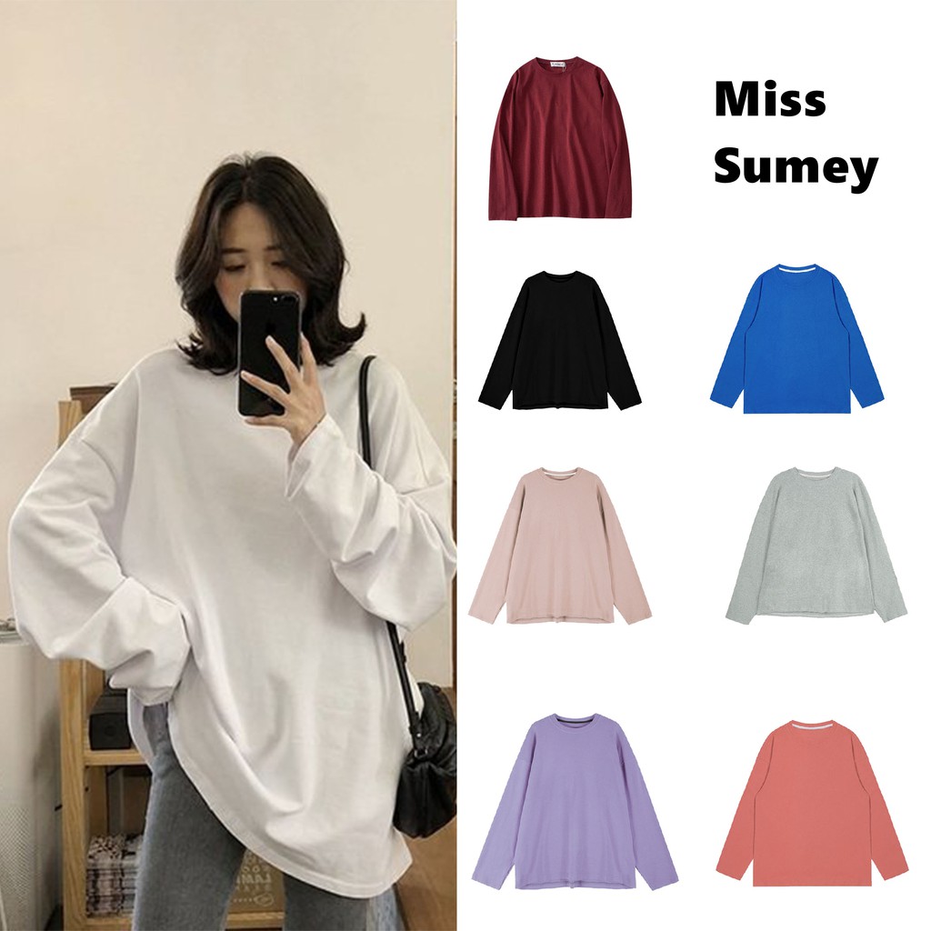 [ Mã 11FASHIONSALE1 giảm 10K đơn 50K ] Áo thun tay dài màu trơn phong cách Hàn Quốc cá tính