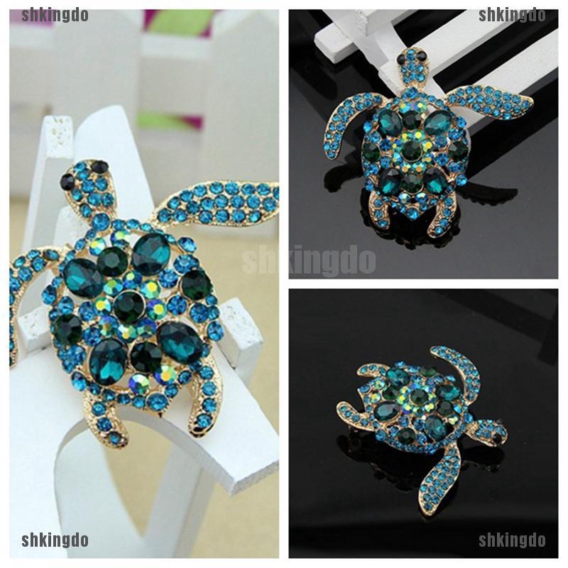 Trâm cài hình rùa đính đá pha lê xanh dương