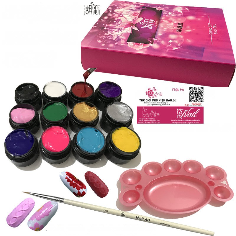 Sét Gel Vẽ Nổi Hulian Siêu Đặc Màu Đẹp Cực Chất 12 Màu