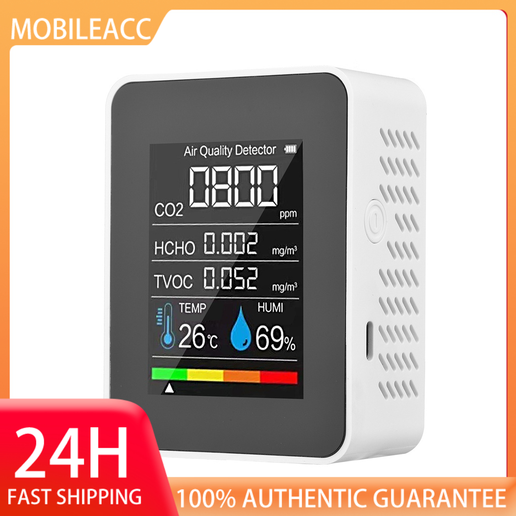 Máy Đo Độ Ẩm/Nhiệt Độ/Độ Ẩm Không Khí CO2 5 Trong 1 Màn Hình LCD CO2 Cho Phòng Văn Phòng/Nhà Kính