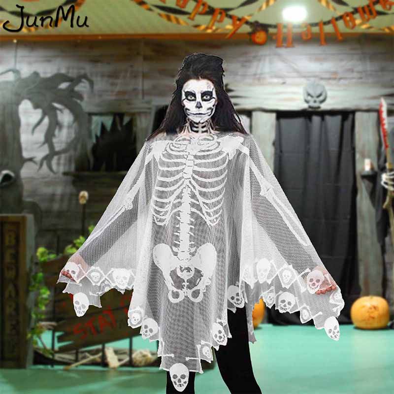 new Halloween Shawl Skeleton Lace WomenGift Photography Prop Halloween Holiday Soft Exquisite Loose Cape Poncho Party Stage Costume