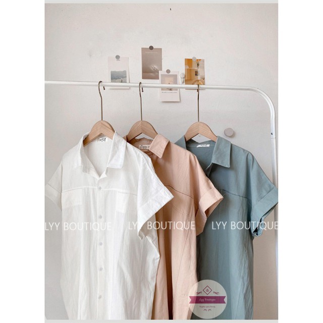 Váy Sơ Mi Dáng Suông Tay Cộc Vát Chất Thô Kiểu Váy Ulzzang Đầm Sơmi Lyy Boutique | BigBuy360 - bigbuy360.vn