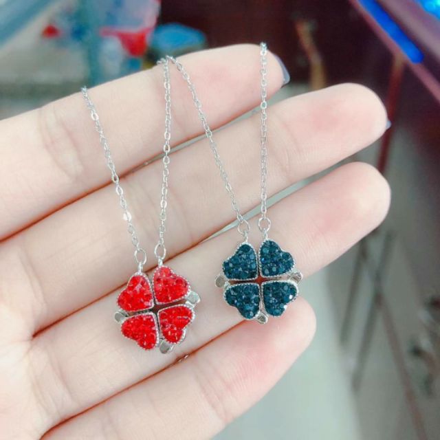 DÂY CHUYỀN MẶT CỎ 4 LÁ ĐÍNH ĐÁ BẠC XI KIM CỰC HOT