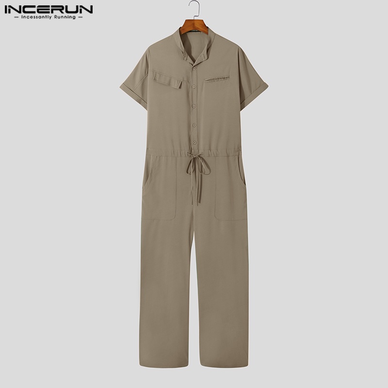 Áo liền quần INCERUN ngắn tay màu trơn thời trang mùa hè cho nam