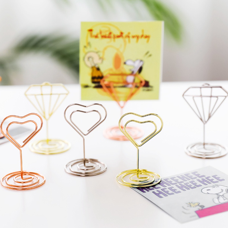 Giá đỡ kẹp ảnh hình trái tim / kim cương / tròn / phong bì bằng kim loại