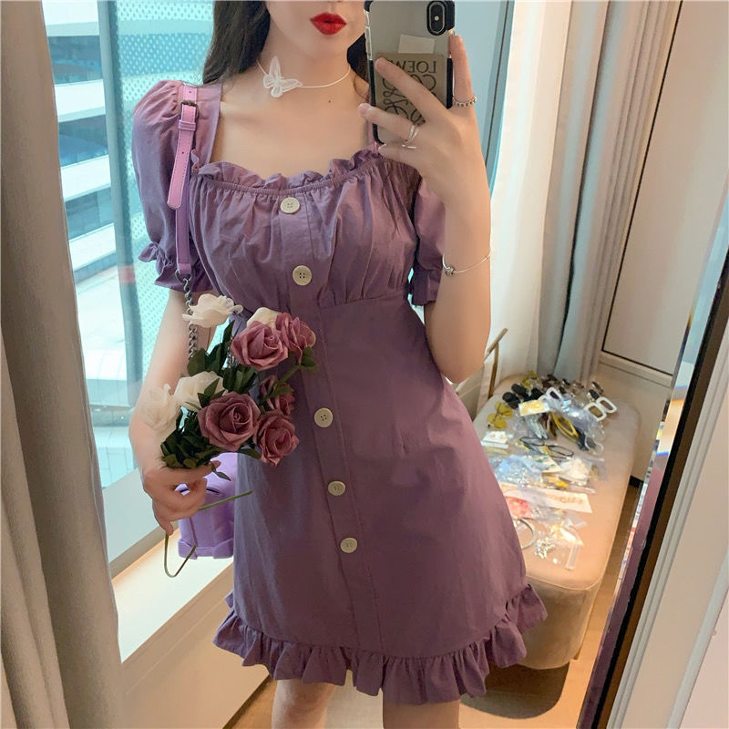 Đầm Tay Ngắn Màu Tím Thời Trang Mùa Hè Cho Nữ | BigBuy360 - bigbuy360.vn