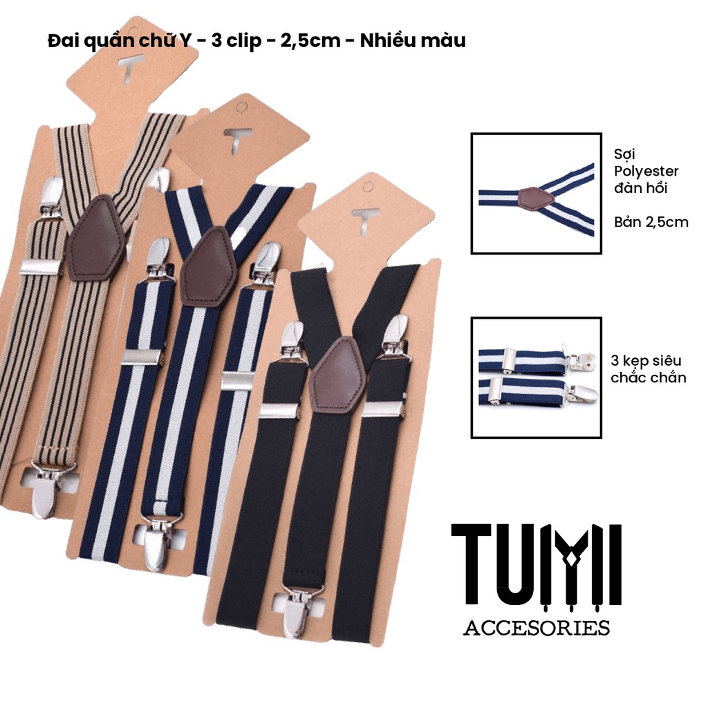 Đai quần chữ Y bản 2,5cm 3 kẹp chắc chắn, suspender họa tiết Vintage thời thượng