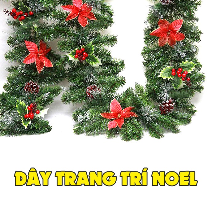 Sợi lá thông trang trí noel giáng sinh 2m7 có quả thông noel trang trí tường, cửa sổ, cửa ra vào, phòng ngủ, phòng khách