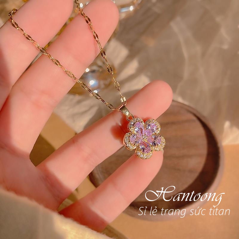 Dây chuyền titan nữ không gỉ vòng cổ titan mạ vàng 18k đính đá cao cấp trang sức titan sang trọng quyến rũ