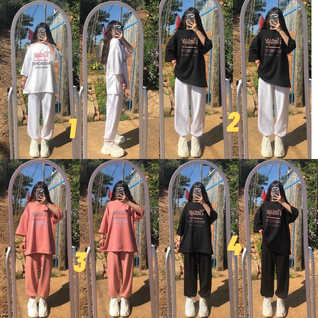 [Mã FAGREEN245 giảm 10% tối đa 30K đơn 99K] Sét bộ áo thun in chữ vintage kèm quần bom phong cách Basic Hàn Quốc | BigBuy360 - bigbuy360.vn