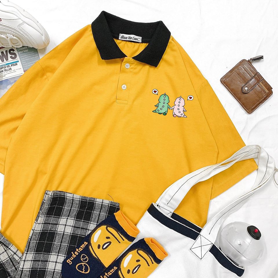[FREESHIP] Áo Thun POLO Tay Lỡ 💖 Form Rộng Unisex Nam Nữ 💖 Phong Cách Ulzzang Hàn Quốc In Khủng Long Cute | BigBuy360 - bigbuy360.vn