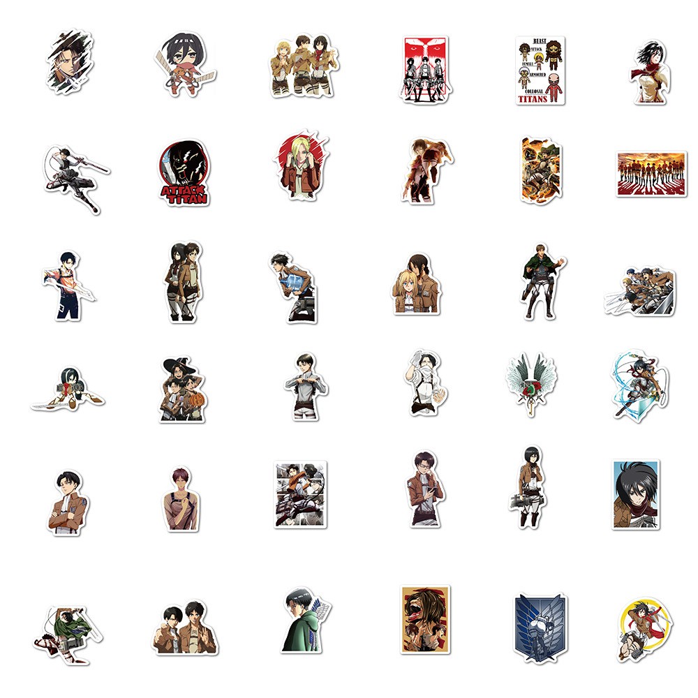 50/25/10 Miếng dán anime Attack On Titan chống nước dùng để trang trí laptop/đàn guitar/xe mô tô/vali/ván trượt/xe đạp