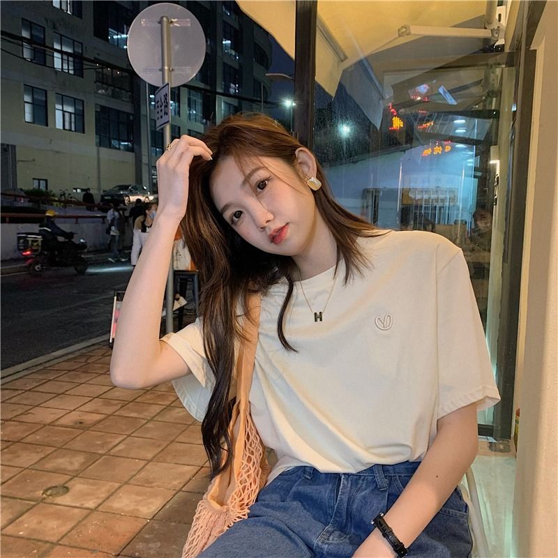 Áo Thun Tay Ngắn Thêu Chữ Phong Cách Hàn Quốc Thời Trang Mùa Hè Dành Cho Nữ 8837