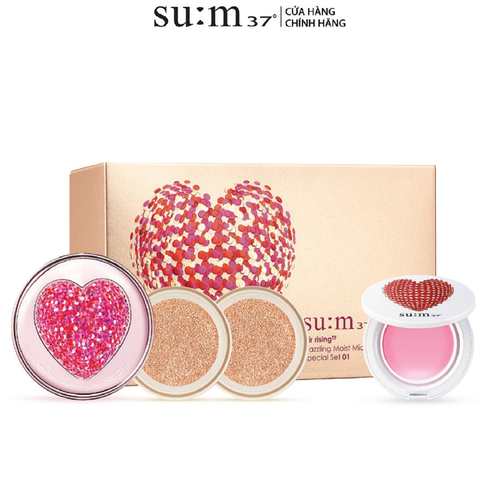 [Phiên bản đặc biệt]Bộ phấn nước dưỡng ẩm da khô Su:m37 Air Rising TFDazzling Moist Micro Foam Cushion Heart Edition 15g