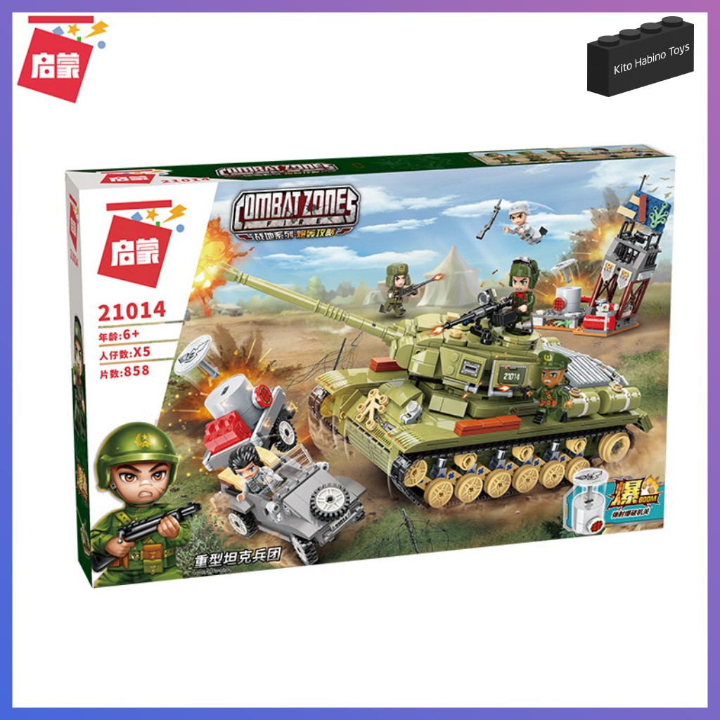 Bộ Lắp Ghép Đồ Chơi Lego Qman 21014 Quân Đoàn Xe Tank Hạng Nặng 858 Mảnh Ghép Kèm 5 Minifigures