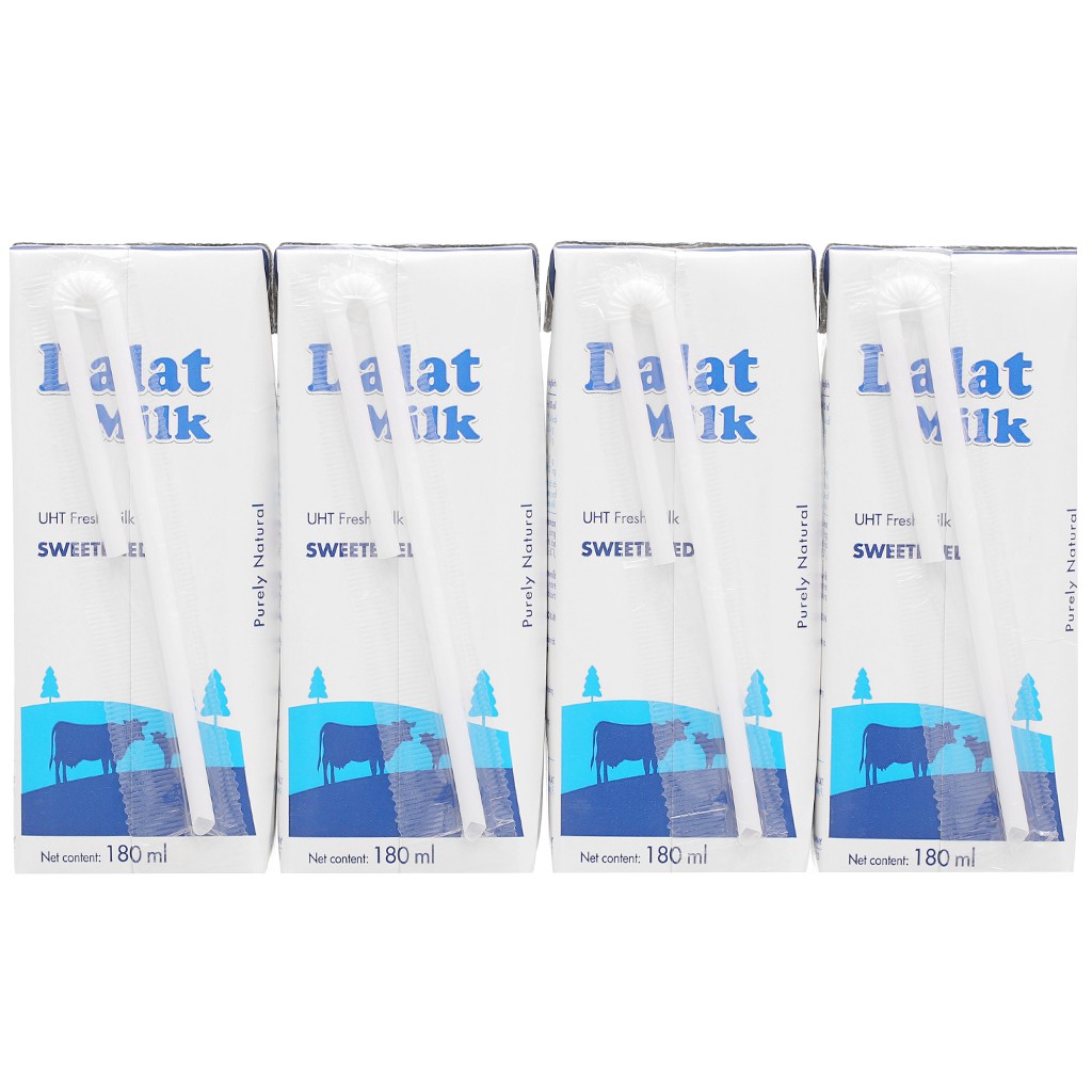 Lốc 4 Hộp Sữa Tươi Tiệt Trùng Đà Lạt Milk 180ml