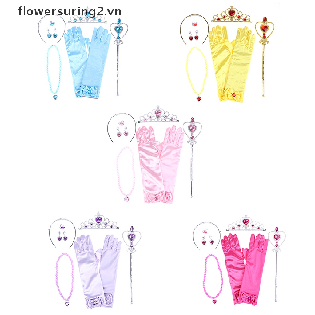 Set 6 Phụ Kiện Vòng cổ / Găng Tay / Vương Miện Công Chúa Xinh Xắn Cho Bé Gái