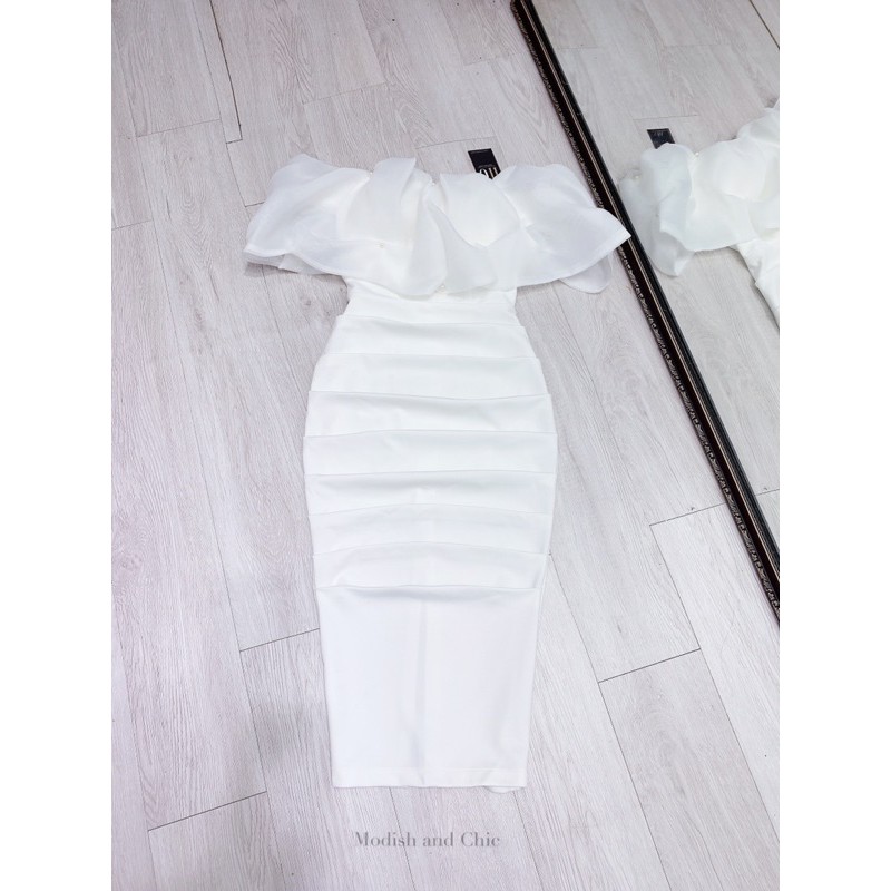 Váy body trắng trễ vai V1640 - DVC phân phối chính thức ( kèm ảnh thật trải sàn shop tự chụp)