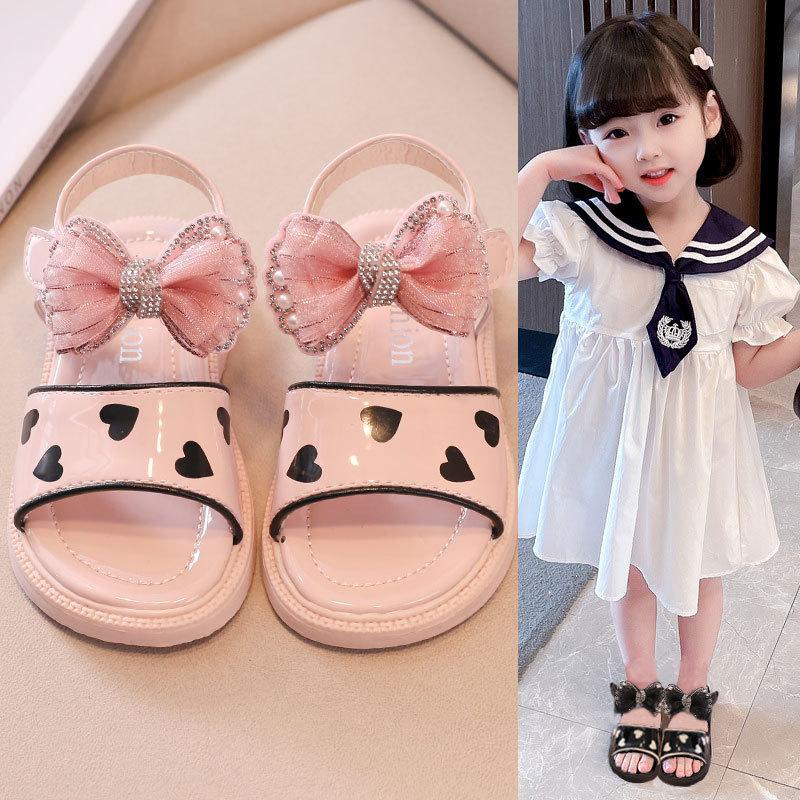 SALE Giày Sandal Nơ Đá Quai Tim Xinh Xắn Phong Cách Hàn Quốc Xinh Xắn Cho Bé