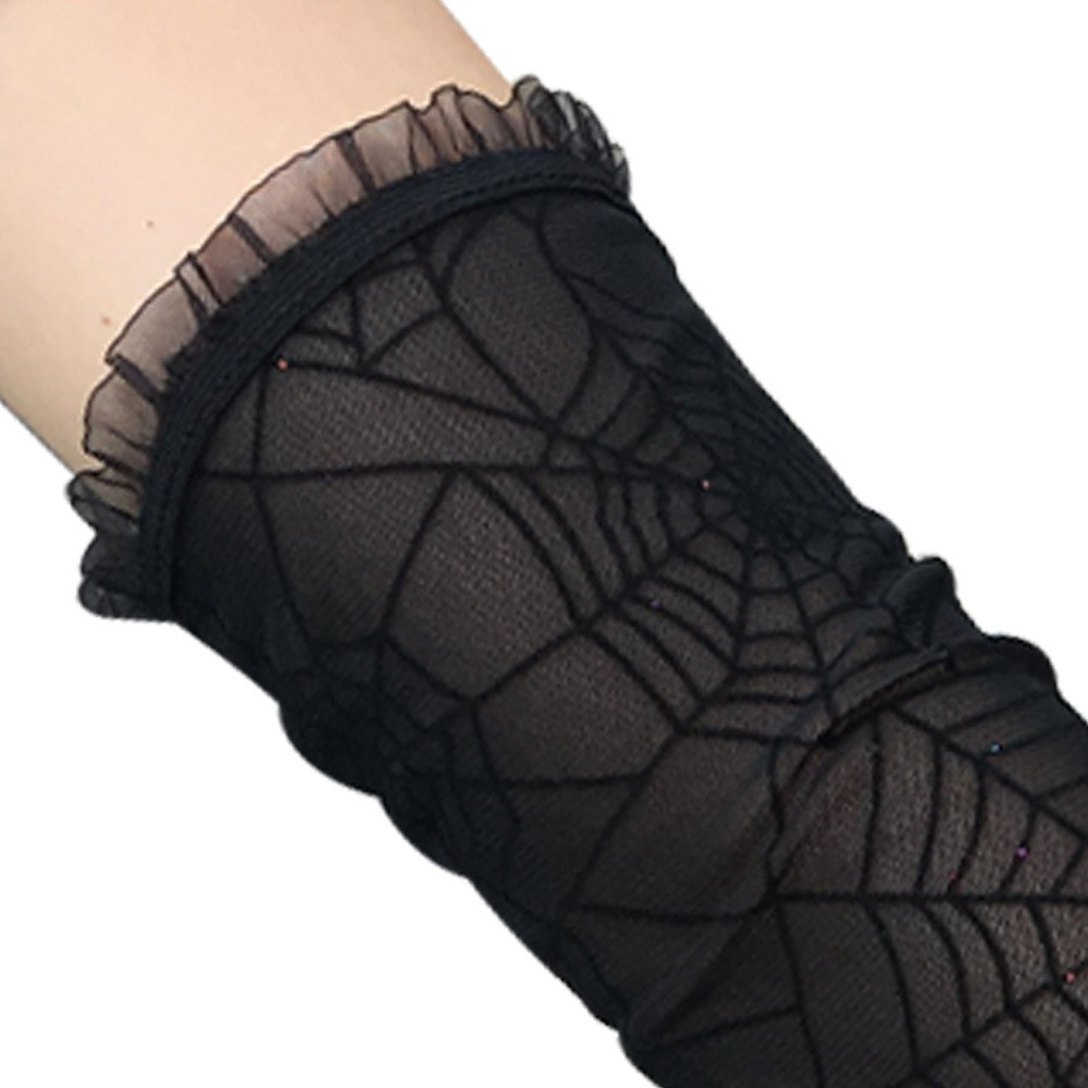 HS 1 Pair of Fancy Dress Up Arm Sleeves Stretchy Gothic Mittens Halloween Gloves Costume Accessory Spider Web Half Finger Cosplay Women Long Gloves