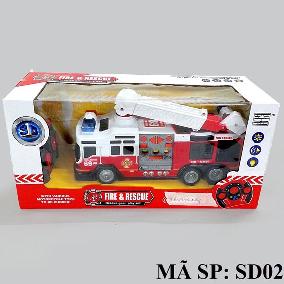 HỘP XE CÔNG TRÌNH CỨU HỎA THANG ĐIỀU KHIỂN 7 ĐỘNG TÁC, CÓ ĐÈN 3D, TẶNG KÈM PIN SẠC SD027C